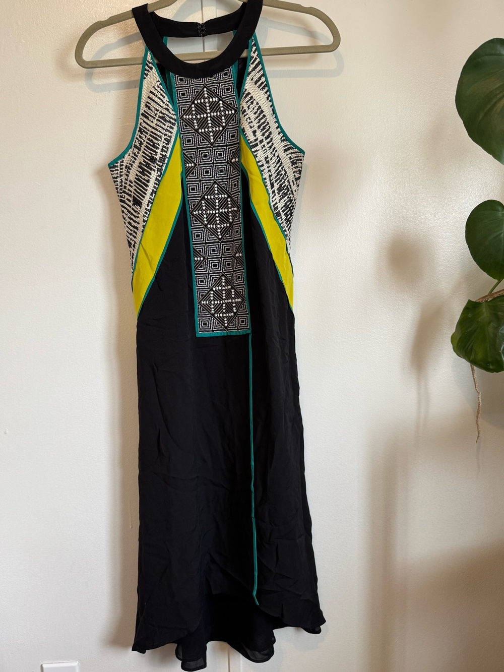 BCBGMaxAzria Runway Tribal Aztec Inspired Black Midi Dress